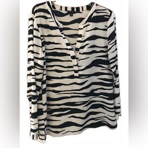Ann Taylor abstract/animal print blouse in black, white. Career, business,size10